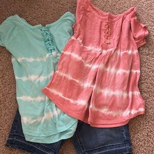 2 Tie Die Lace Up Shirts and Jean Shorts (14)